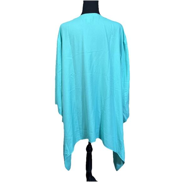 Catherines Button Up Tunic Top Women Size 3X Green SharkBite Hem Flowy - Picture 2 of 11